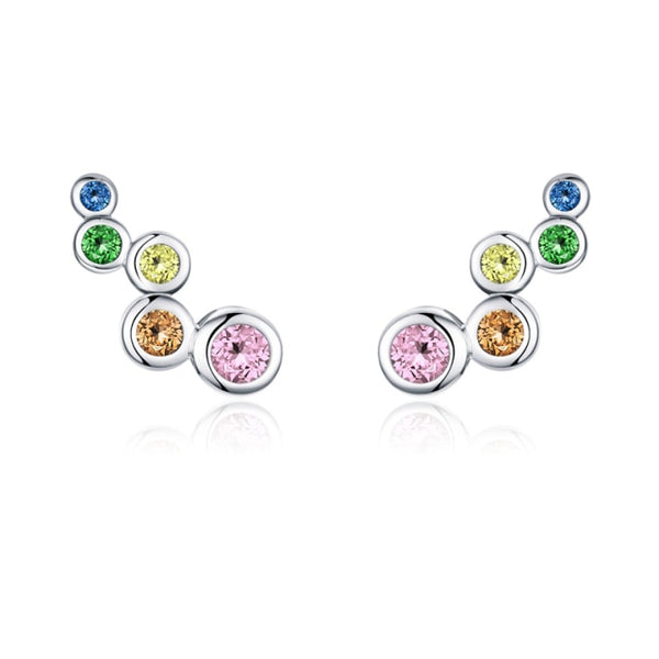 925 Sterling Silver 5 Circle Rainbow CZ Stud Earrings