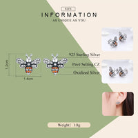 925 Sterling Silver Bee Clear and Orange CZ Stud Earrings