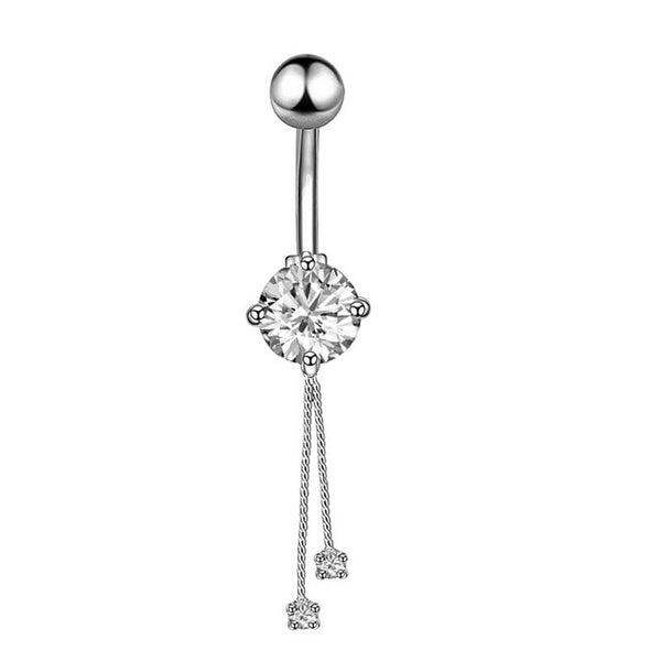 Ball and Solitaire Surgical Steel Belly Button CZ Jewellery