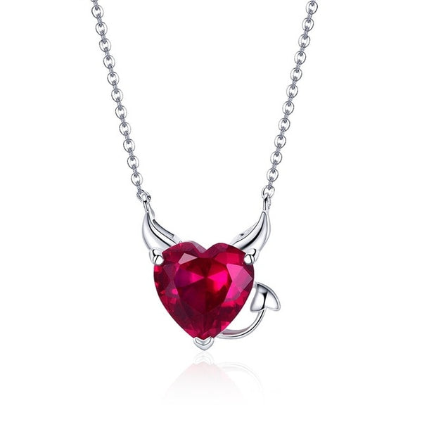 925 Sterling Silver Devil Red/Pink CZ Necklace