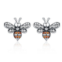 925 Sterling Silver Bee Clear and Orange CZ Stud Earrings