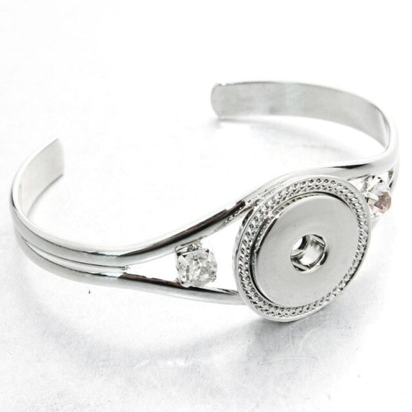 Silver Colour Snap Cuff Bangle with Solitaire Crystals