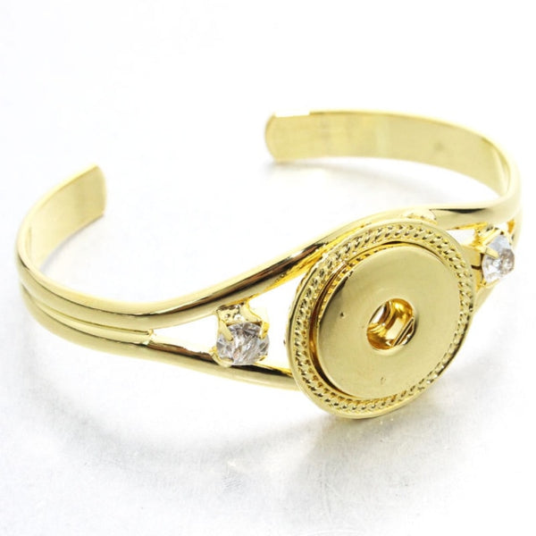 Gold Colour Snap Cuff Bangle with Solitaire Crystals