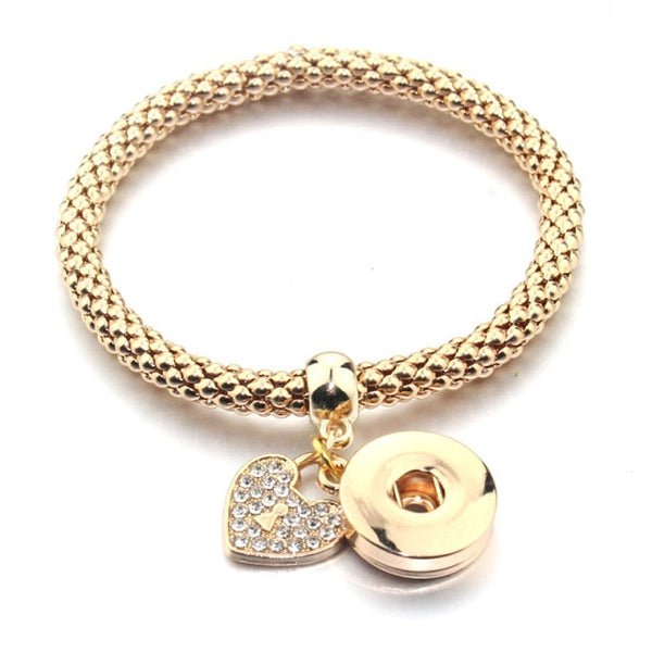 Gold Colour Chunky Rope with Crystal Padlock Heart Snap Bracelet