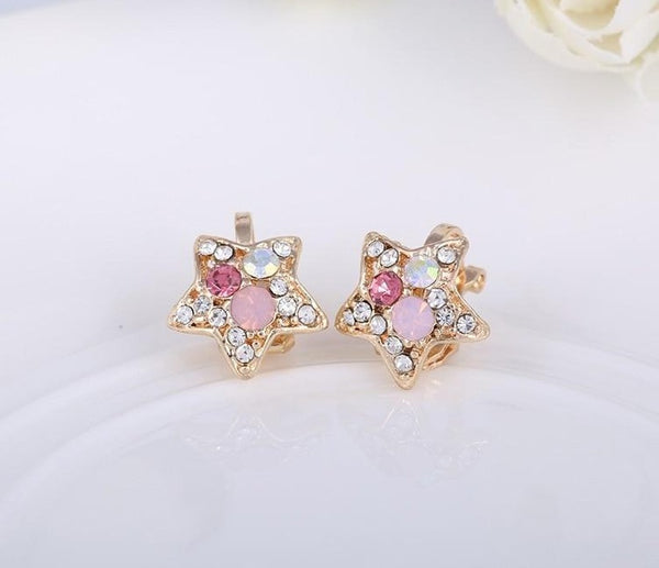 Star Colourful Rhinestones Clip On Earrings