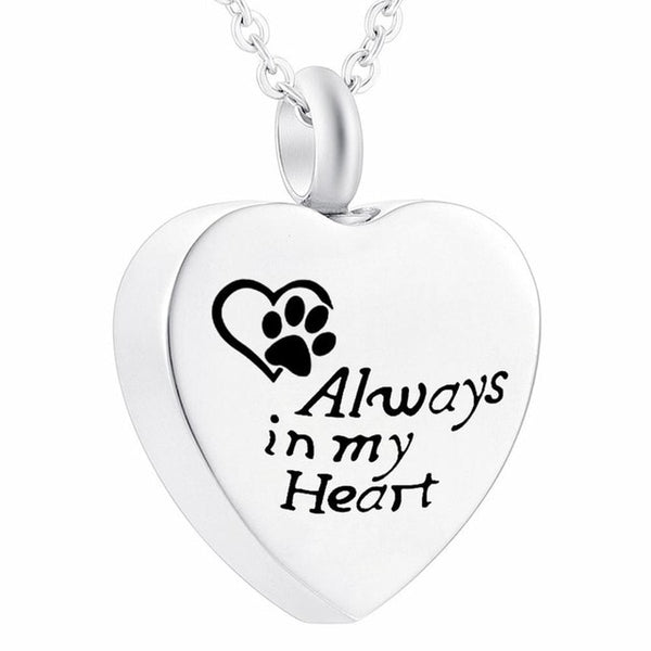 Always in My Heart Pawprint Memorial Ashes Necklace