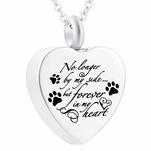 No Longer By My Side Pawprints Heart Memorial Ashes Necklace