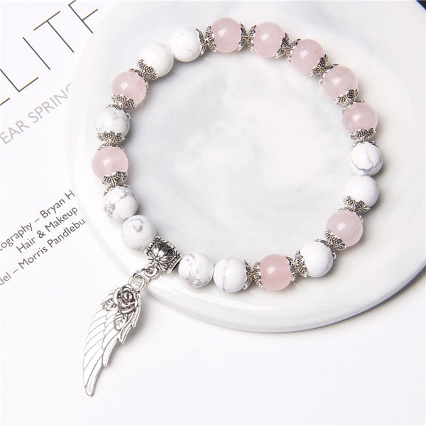 Handmade Natural Crystal Rose Angel Wing Bracelet - 12 colours - 4 Sizes