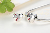 925 Sterling Silver Mom Red CZ Heart Bead Charm