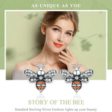 925 Sterling Silver Bee Clear and Orange CZ Stud Earrings