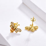 925 Sterling Silver Gold Plated Bee Clear and Orange CZ Stud Earrings