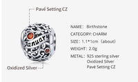 925 Sterling Silver Birthstone Round Bead Charm