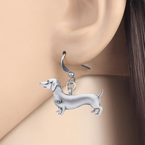 Antique Colour Dachshund Dog Drop Earrings