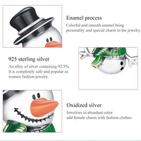 925 Sterling Silver Snowman with Green Scarf Christmas Charm