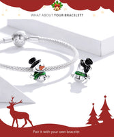 925 Sterling Silver Snowman with Green Scarf Christmas Charm