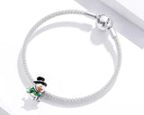 925 Sterling Silver Snowman with Green Scarf Christmas Charm