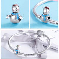 925 Sterling Silver Snow Man with Blue Scarf Christmas Charm