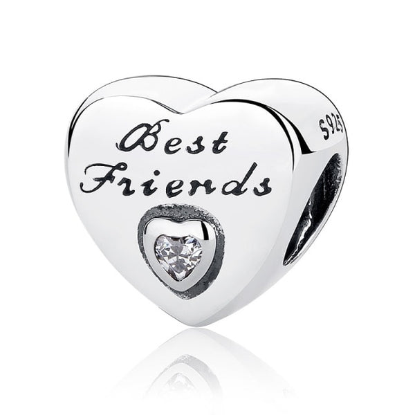 925 Sterling Silver Best Friends Heart Bead Charm