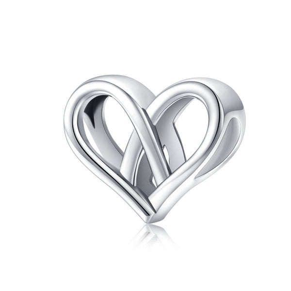 925 Sterling Silver Crossed Heart Bead Charm