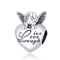 925 Sterling Silver Live Love Laugh Heart Bead Charm