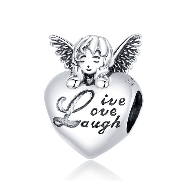 925 Sterling Silver Live Love Laugh Heart Bead Charm