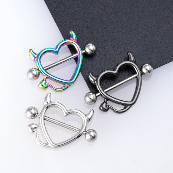 Devilish Heart Stainless steel Nipple Piercing (2) - 3 Colours