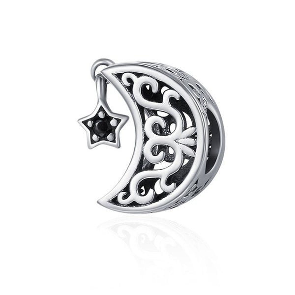 Crescent Moon and Star 925 Sterling Silver Bead Charm