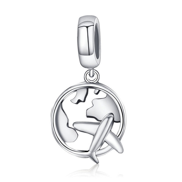 Fly Around the World 925 Sterling Silver Hanging Bead Charm