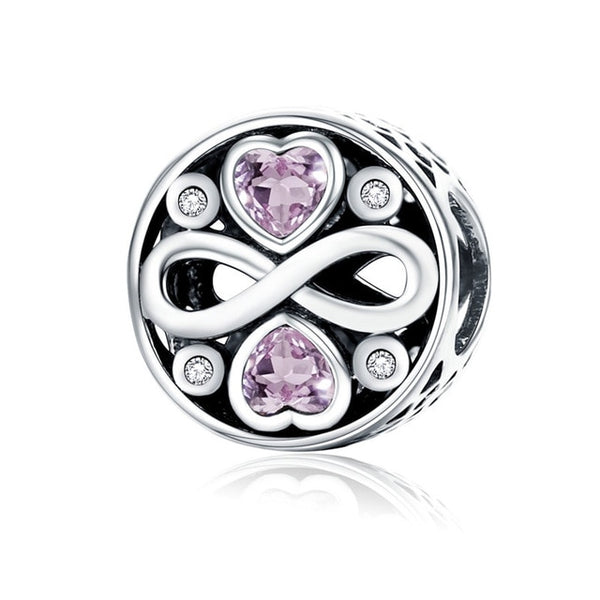 Infinity Pink Hearts 925 Sterling Silver Bead Charm