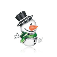 925 Sterling Silver Snowman with Green Scarf Christmas Charm