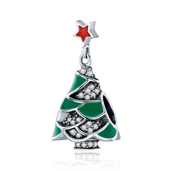 925 Sterling Silver Hanging Green Christmas Tree Charm