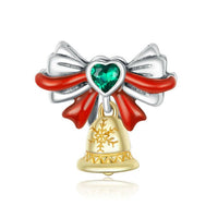 925 Sterling Silver Hanging Bell and Bow Christmas Charm