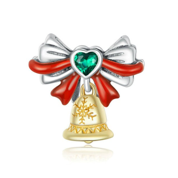 925 Sterling Silver Hanging Bell and Bow Christmas Charm