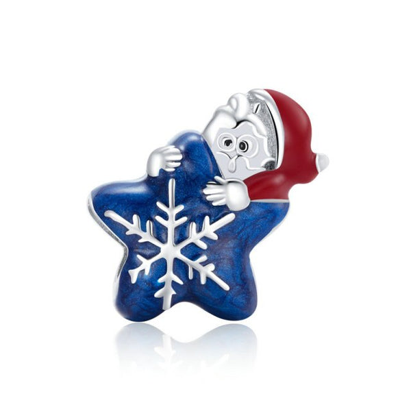 925 Sterling Silver Snowflake Hiding Santa Christmas Charm