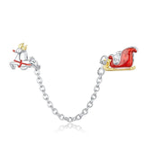 925 Sterling Silver Sleigh & Reindeer Safety Chain Effect Bead Charm