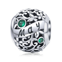 925 Sterling Silver Birthstone Round Bead Charm