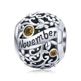 925 Sterling Silver Birthstone Round Bead Charm