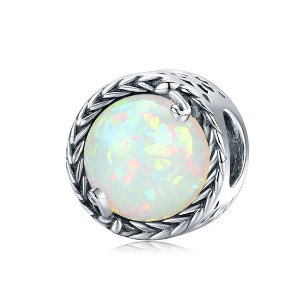 Opal Style Round 925 Sterling Silver Bead Charm