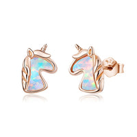 925 Sterling Silver Rose Gold Unicorn Opal Stud Earrings