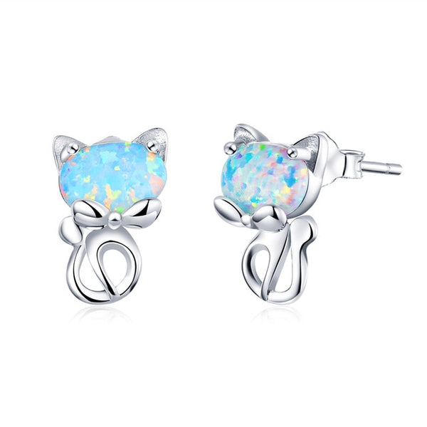 925 Sterling Silver Cat Opal Stud Earrings