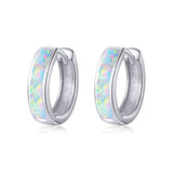 925 Sterling Silver Opal Hoop Earrings