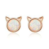 925 Sterling Silver Gold Plated Cat Opal Stud Earrings