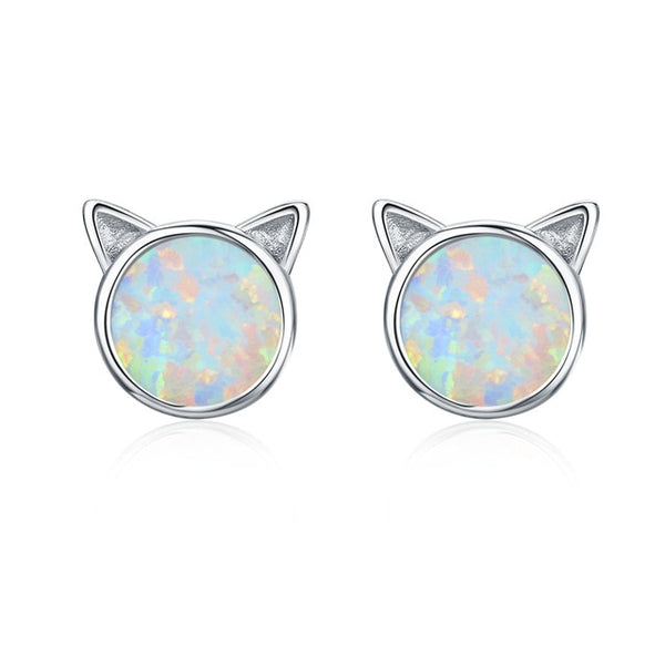 925 Sterling Silver Cat Opal Stud Earrings