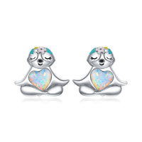 925 Sterling Silver Opal Sloth Stud Earrings