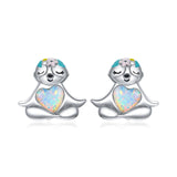 925 Sterling Silver Opal Sloth Stud Earrings