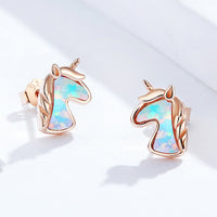 925 Sterling Silver Rose Gold Unicorn Opal Stud Earrings