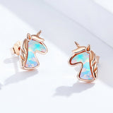 925 Sterling Silver Rose Gold Unicorn Opal Stud Earrings