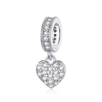 925 Sterling Silver Clear CZ Heart Hanging Bead Charm