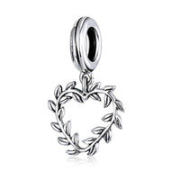 925 Sterling Silver Wreath Heart Hanging Bead Charm