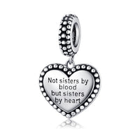 925 Sterling Silver Sisters Hanging Heart Bead Charm